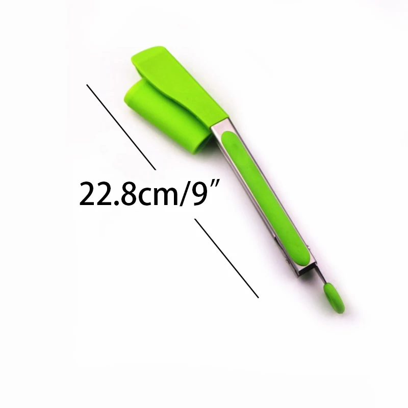 2 в 1 силиконовая лопатка Тернер кухонные щипцы силиконовая посуда для приготовления пищи Tong антипригарное барбекю салат барбекю зажимы 9/12'' - Цвет: 9 in green