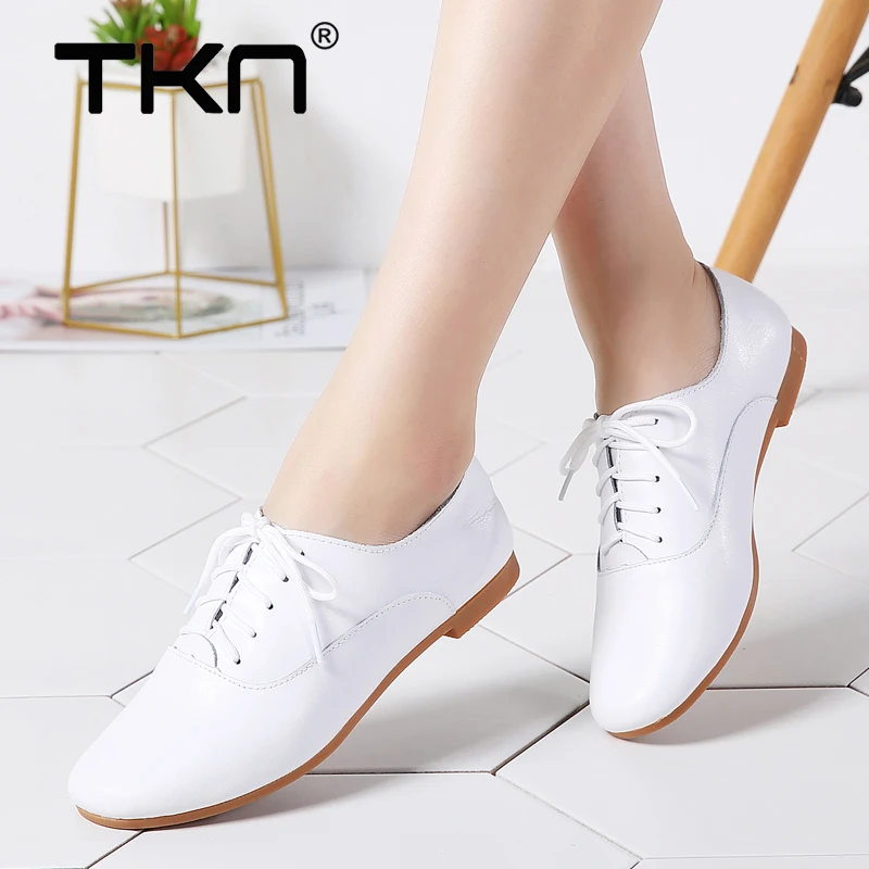 

2019 Spring Ballet Flats Shoes for Women Genuine Leather Oxford Lace Up Sneakers Chaussure Femme Ballerina Loafers Woman 051