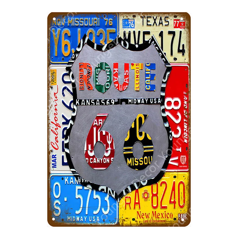 US Route 66 Vintage Metal Tin Signs American Road Car Motorcycles Plate Wall Poster Pub Bar Club Home Decor Garage Decoration - Цвет: YD7761E