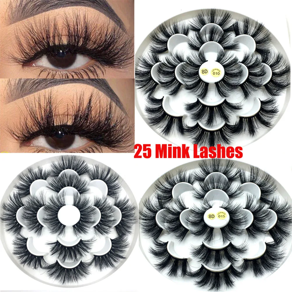 

7 Pairs 25mm Lashes 8D Mink Hair False Eyelashes Dramtic Long Fluffy Eyelashes Extension Wispies Eye Makeup Tools