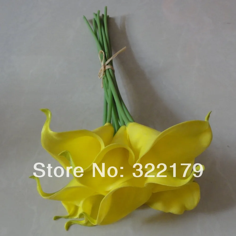 10pcs 36cm Dia 7cm Yellow Calla Lilies Wedding Bouquet Flowers Latex