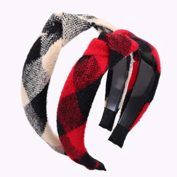

Ladies Boutique Mink Wool Fabric Headband Trend Top Knot Hairband Korean Plaid Hair Wear Wholesale Girls Hair Accessories Women