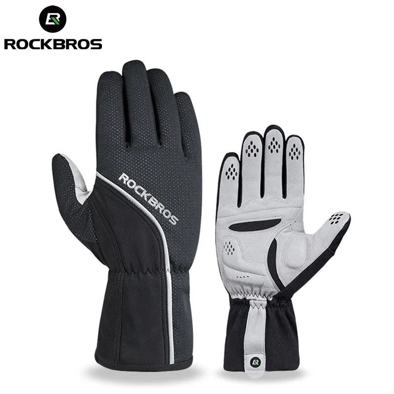 

ROCKBROS Thermal Cycling Glove Full Finger Winter Windproof MTB Road Bike Glove Anti-slip With Sponge Pad Warm For Men Women bmx