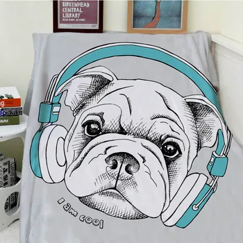 

Blankets Cobertor Warmth Soft Plush Lovely Cartoon French Bulldog Dog Music I Am Cool Sofa Bed Throw a Blanket Bath Towel