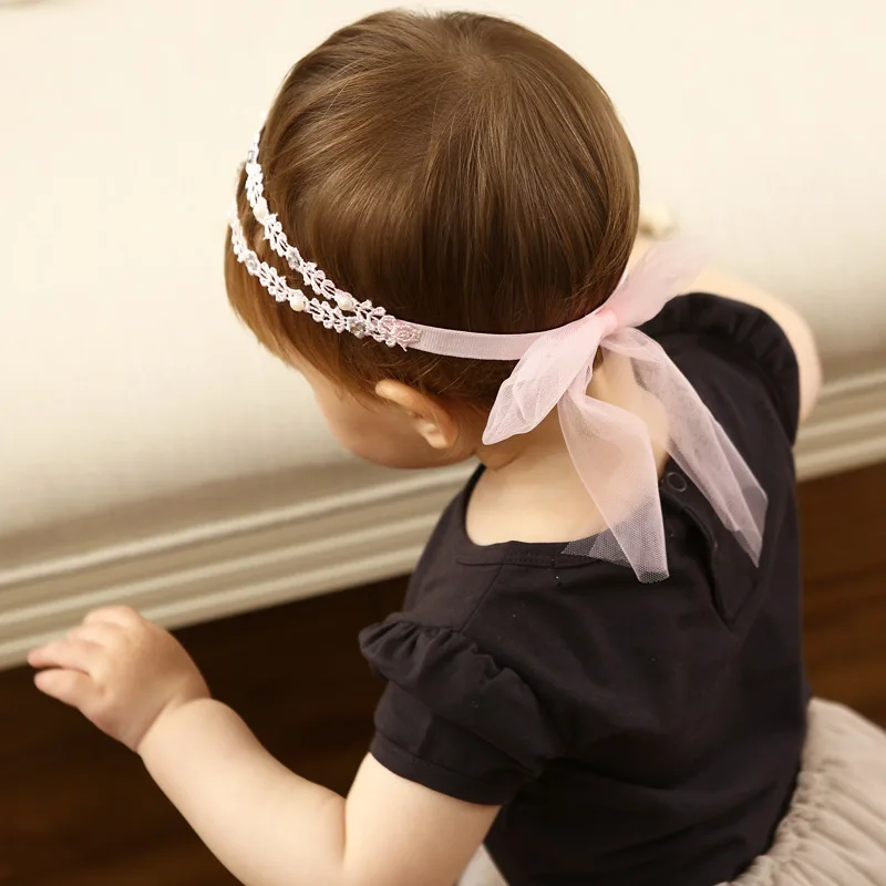 Buy 2017 Baby girls pink headbands bead bowkont