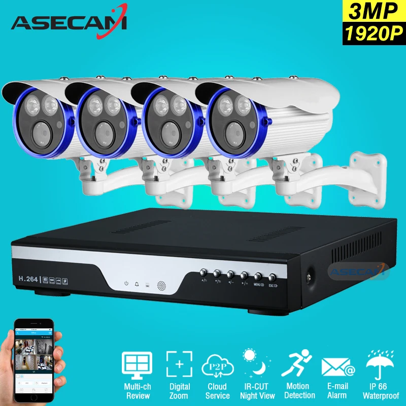 ASECAM Best 4CH 1920p CCTV Camera DVR AHD 3MP Home font b Outdoor b font Array