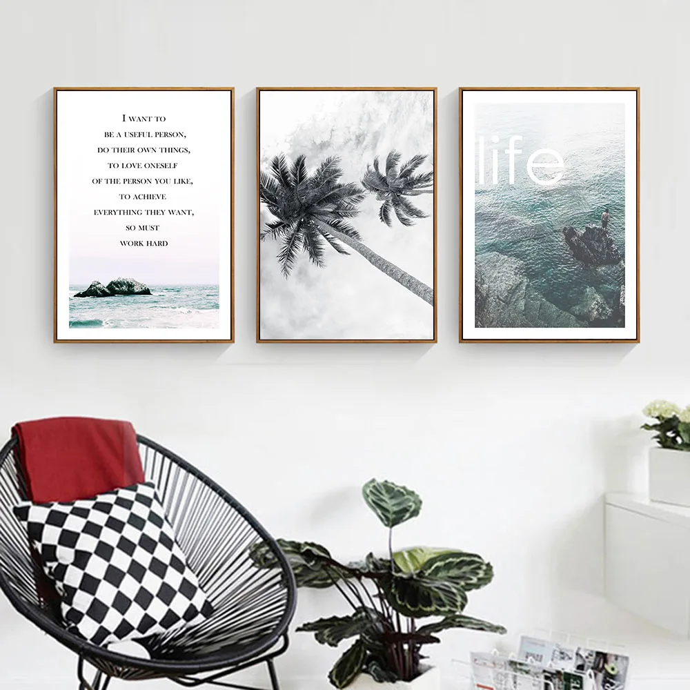Life-Motivational-Quote-Art-Poster-Canvas-Prints-Seascape-Coconut-Tree-Painting-Wall-Picture-Decorative (3)