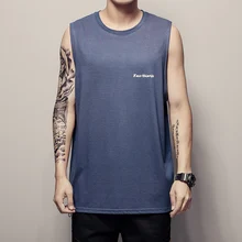 Летняя Повседневная Хип-хоп майка для мужчин без рукавов однотонная Свободная майка фитнес жилет рукава Корейская мужская одежда