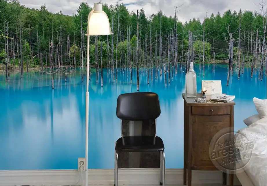 customize 3d wall murals High definition forest lake photo 3d wall