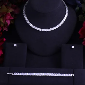 

CLEAR BEST QUALITY BRILLIANT CRYSTAL ZIRCON EARRINGS AND NECKLACE BRACELET BRIDAL JEWELRY SET WEDDING DRESS ACCESSARIES