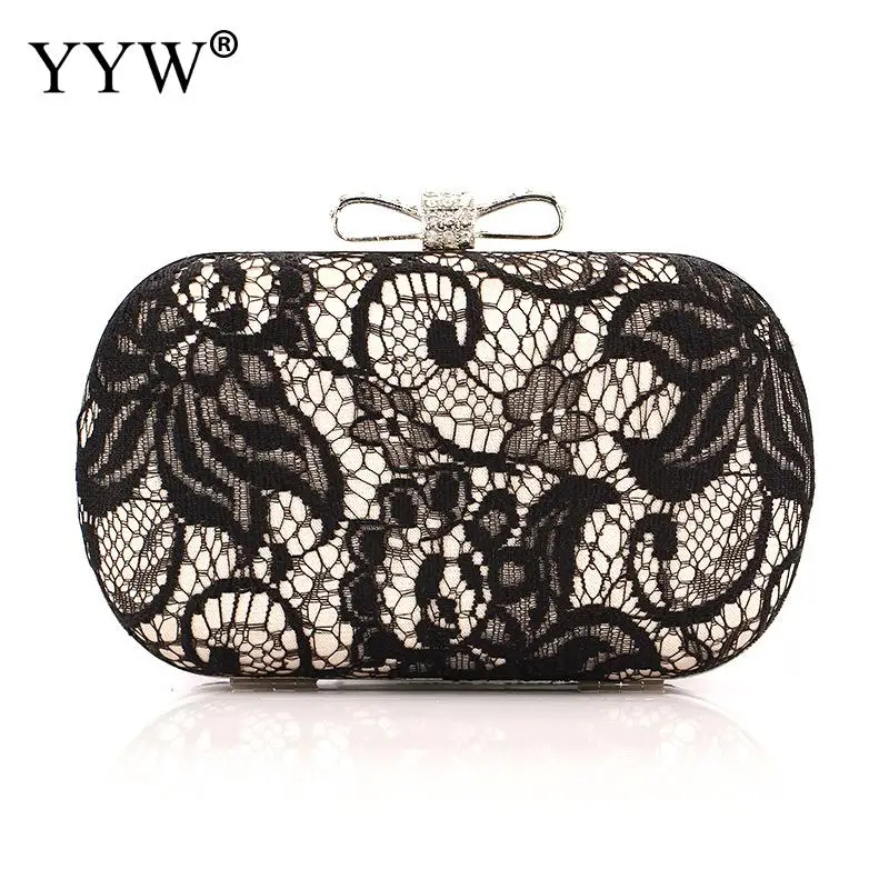 

YYW Black Embroidery Small Clutch Evening Party Bags Fro Women 2019 Vintage Shoudler Crossbody With Chain Luxury Clutches Purse