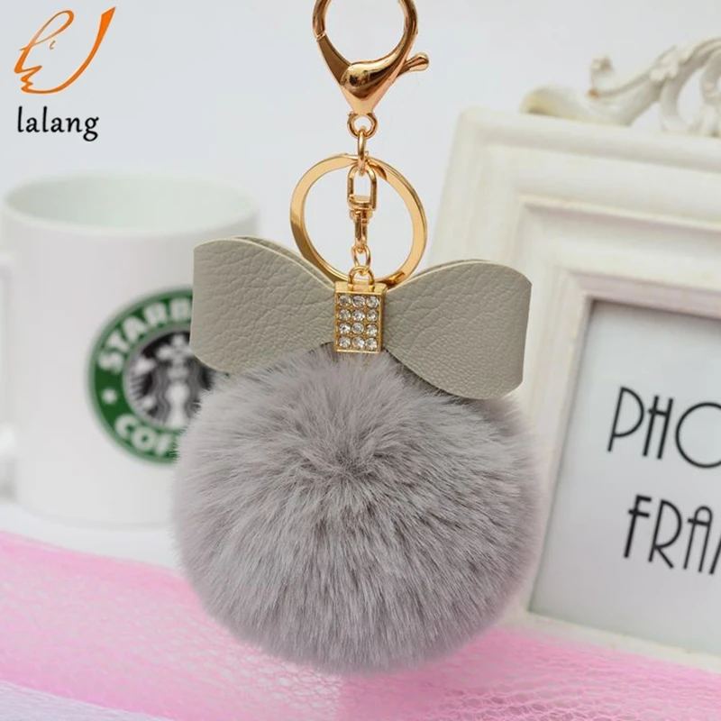 

2018 Fur Pom Keychains Fake Rabbit fur ball key chain porte clef pompom de fourrure fluffy Bag Charms bunny keychain Keyring