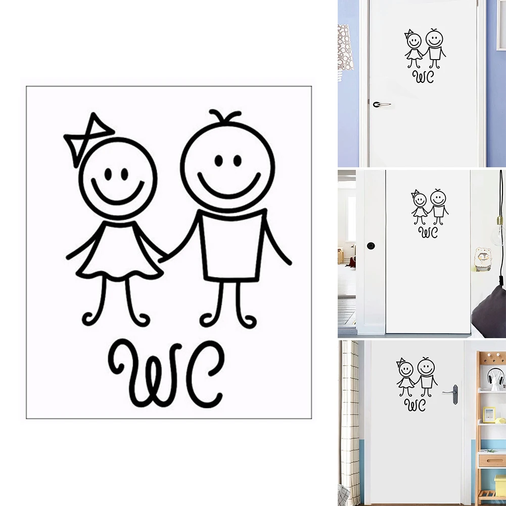 PVC lindo fácil aplicar de dibujos animados casa niña niño WC extraíble reutilizable Auto adhesivo inodoro baño puerta decorativa en el cuarto de baño
