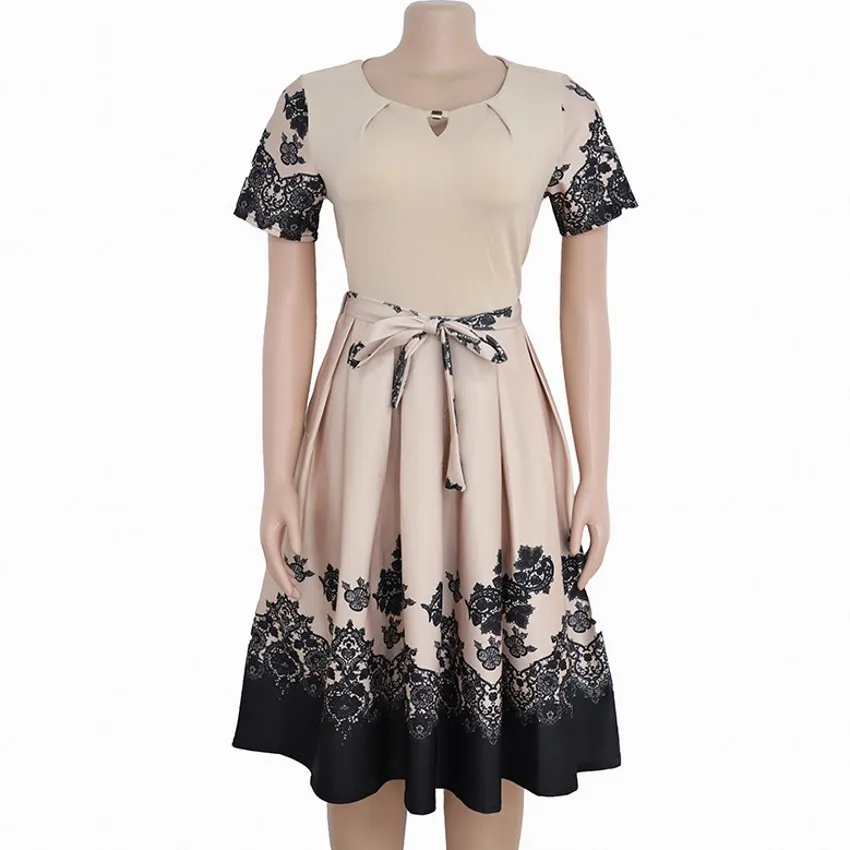 

2019 Summer New Arrival Office Lady Women Dress 3 Color Solid O-neck Short Sleeve Ladies Midi Dress Party African Vestidos