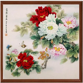

100% Printed Unfinished Cross Stitch Patterns Sets Handmade Full Embroidery Needlework Kits ,Peony