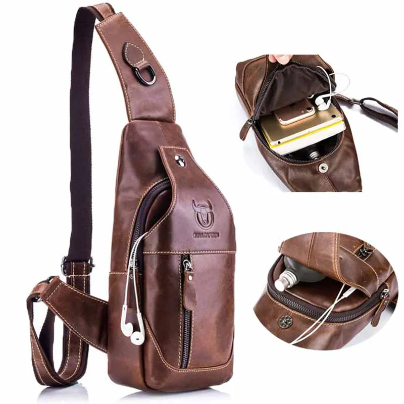 

BULLCAPTAIN 019 Genuine Leather Bag Men Chest Pack Travel Brand Design Sling Bag Business Shoulder Crossbody Bags for Men