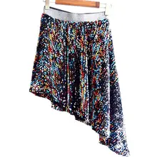 Женская новая модная Корейская эластичная юбка с высокой талией, асимметричная цветная юбка с блестками, женская сексуальная юбка