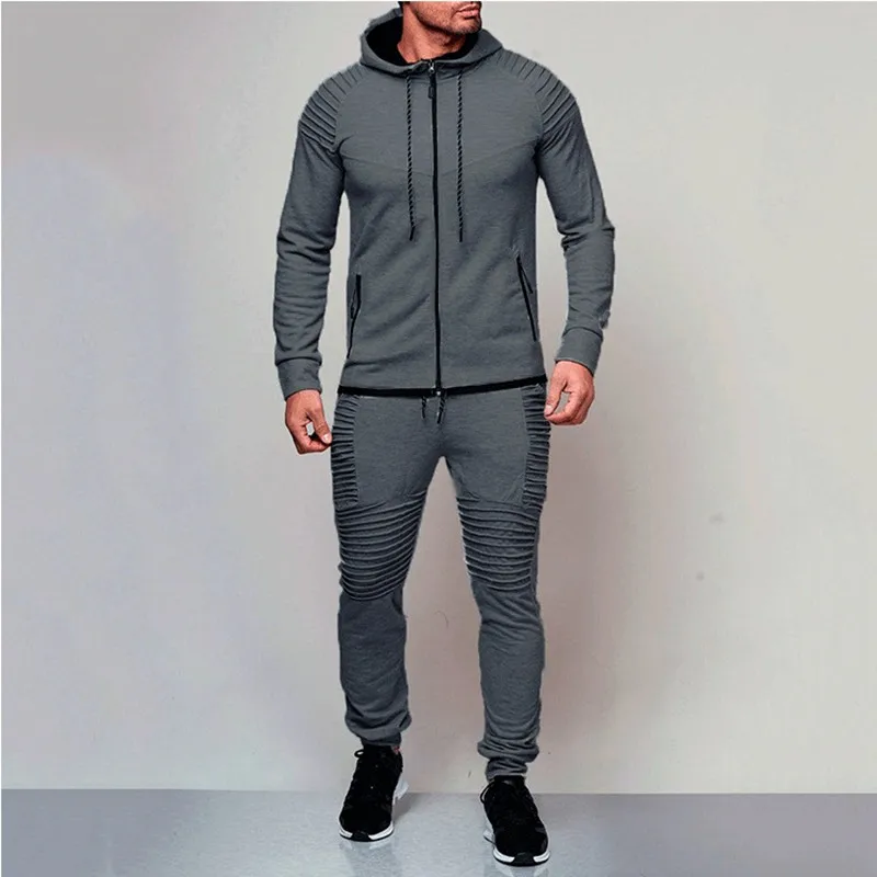 

Casual men set (jacket+pant) Spring autumn Solid color hooded coat and Beam foot pants men zipper Cardigan outwear and Sweatpant
