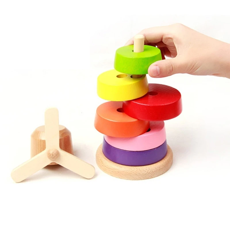Baby Montessori Materials Wooden Educational Toys For Kids windmill Stack Tower Designer For Children Color Sorters Babies