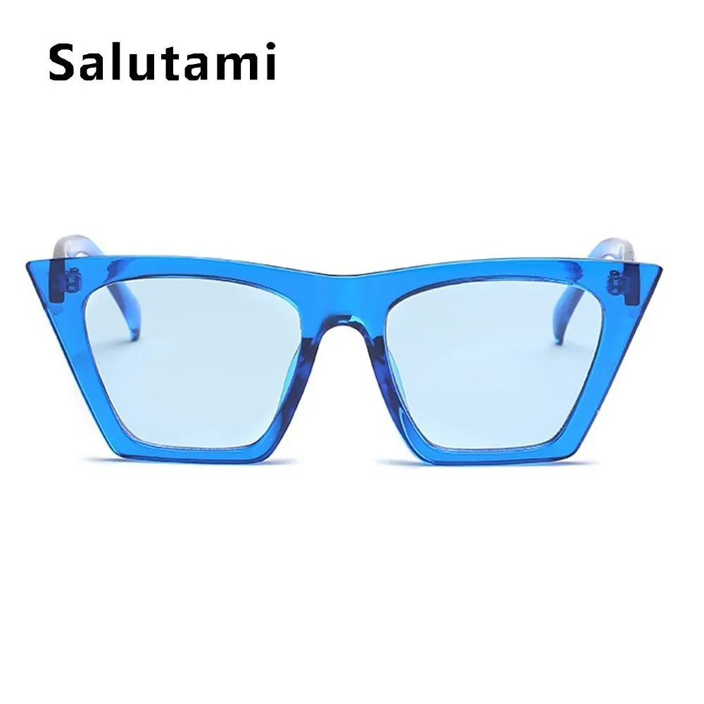Черные квадратные женские солнцезащитные очки "кошачий глаз", роскошные брендовые винтажные Ретро очки на плоской подошве, мужские прозрачные линзы, женские сексуальные очки - Цвет линз: blue blue