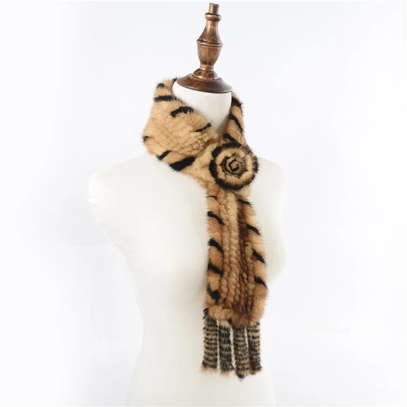 Шарф Для женщин вязаная мода норки шарф с цветком для Для женщин зимой многоцветный мех шаль галстук меховой шарф