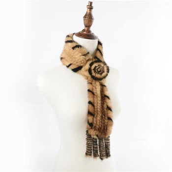 

Scarf Women Fashion Knitted Mink Fur Scarf With A Flower For Women in winter Multicolor Fur Shawl Tie fur scarf