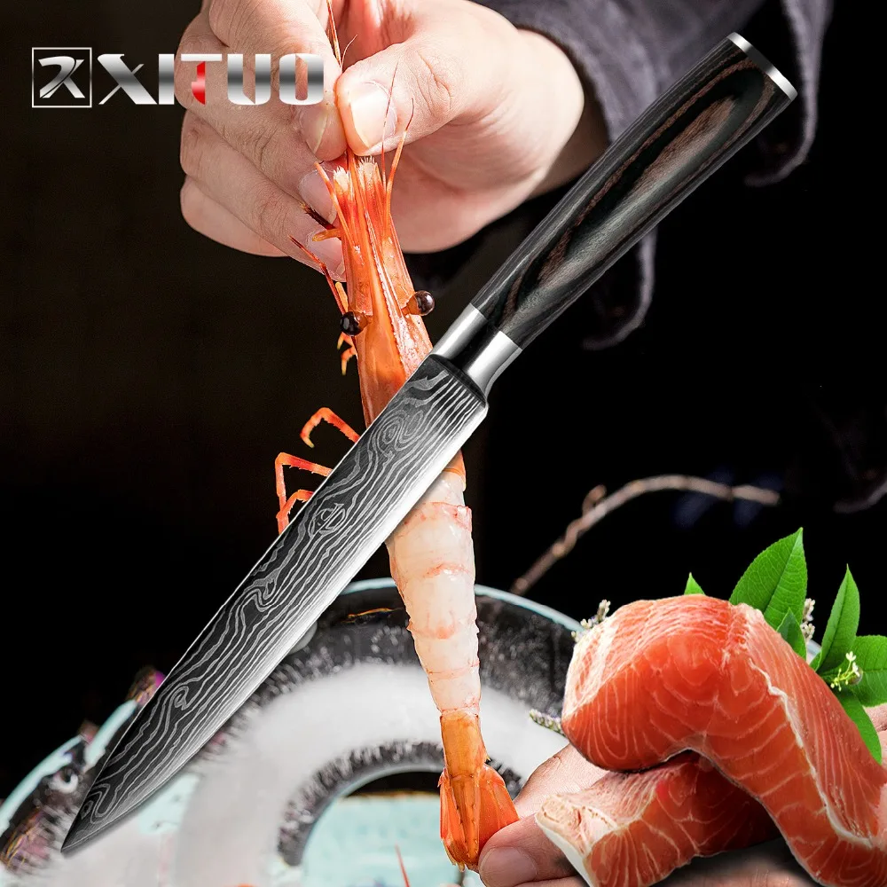 

XITUO High quality 5"inch Chef knife Utility Paring Knives Imitation Damascus steel kitchen Peeling Knives Sharp Steak Knives