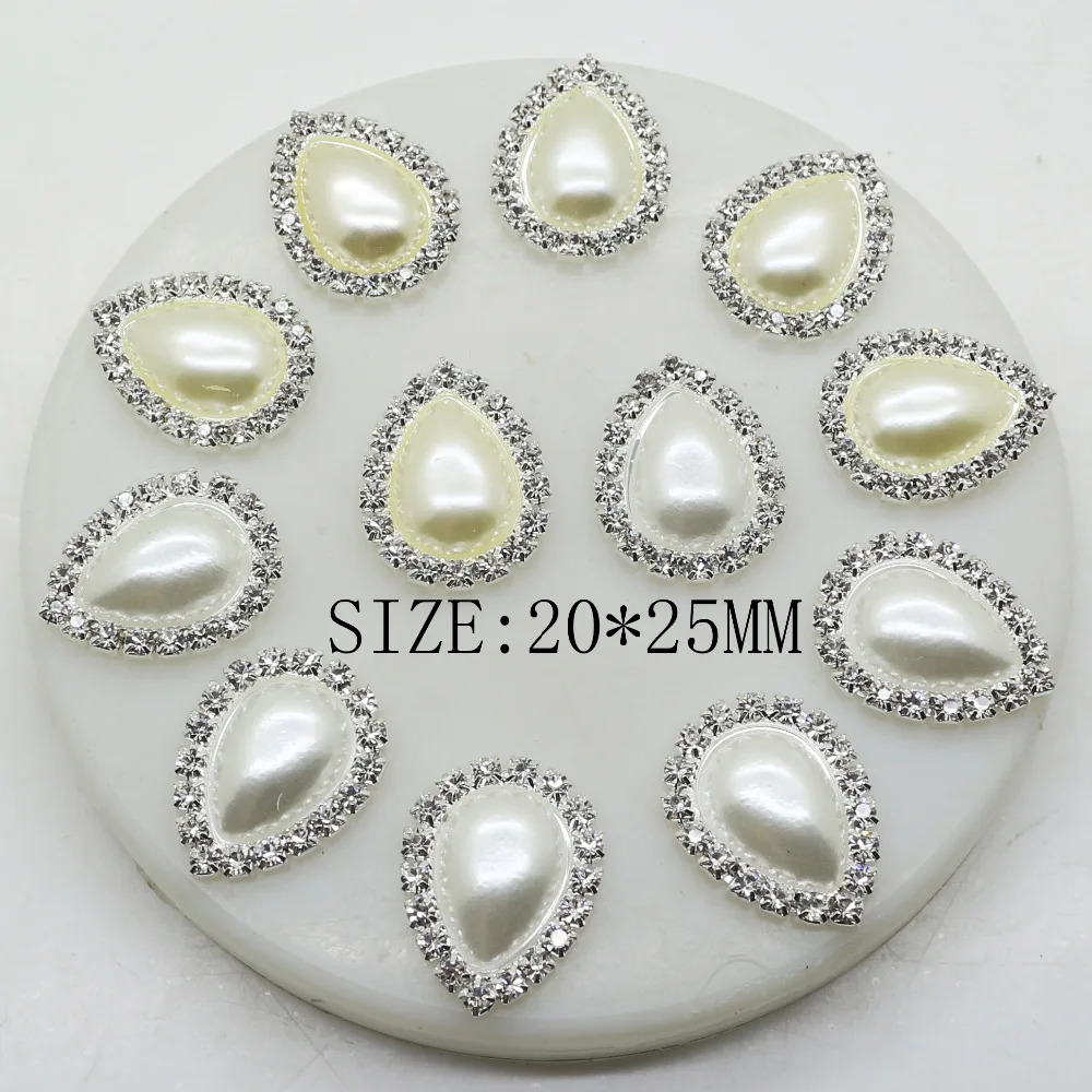 

New 10pcs/Lot 20*25mm First Water Two Color Water Drop Pearl Buttons Diy Wedding Decoration clothes Ribbon Accessories Wholesale
