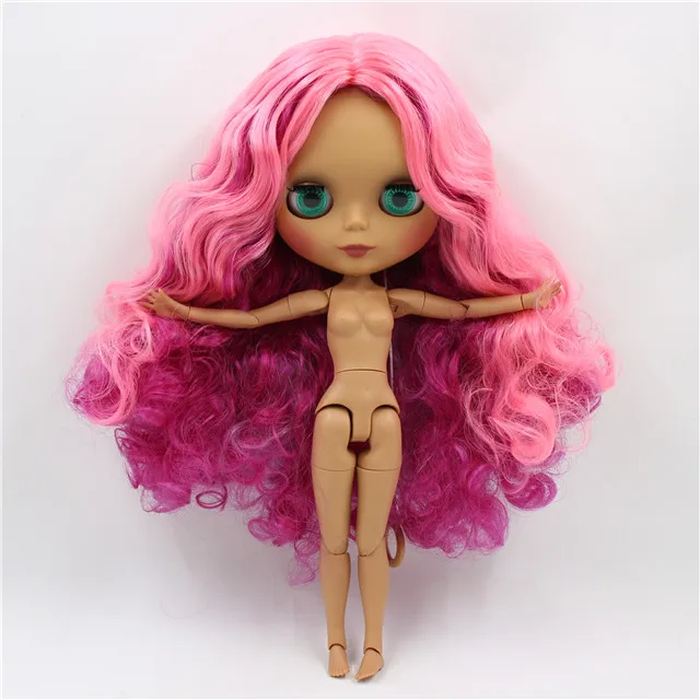 Заводская кукла blyth 1/6 bjd шарнирное тело темная кожа матовое лицо Роза и розовые и фиолетовые волосы BL2264/2137/2369 30 см - Цвет: nude doll