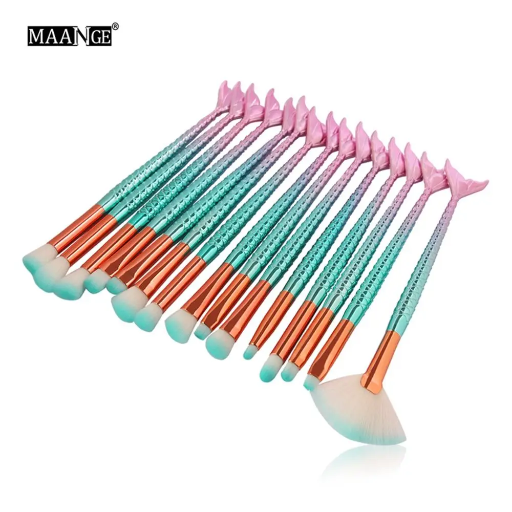

15 Pcs/Set Professional Mermaid Foundation Eyeshadow Contour Eye Lip Face Makeup Brushes Cosmetic Tools Kit