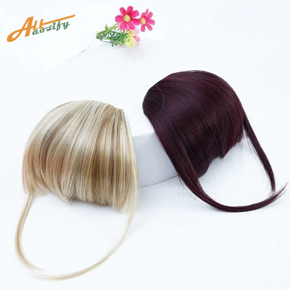 Allaosify Short Fringe Blonde Clip In Hair Bangs Hairpiece Heat Resistant Fake Bangs Hair Piece Natural Clip In Hair Extensions