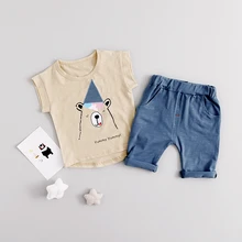 Summer Baby Cartoon Bear Hat Short Sleeve T-shirt Tops + Casual Shorts Boys Clothing Sets Kids Tracksuits Two Pieces Suits