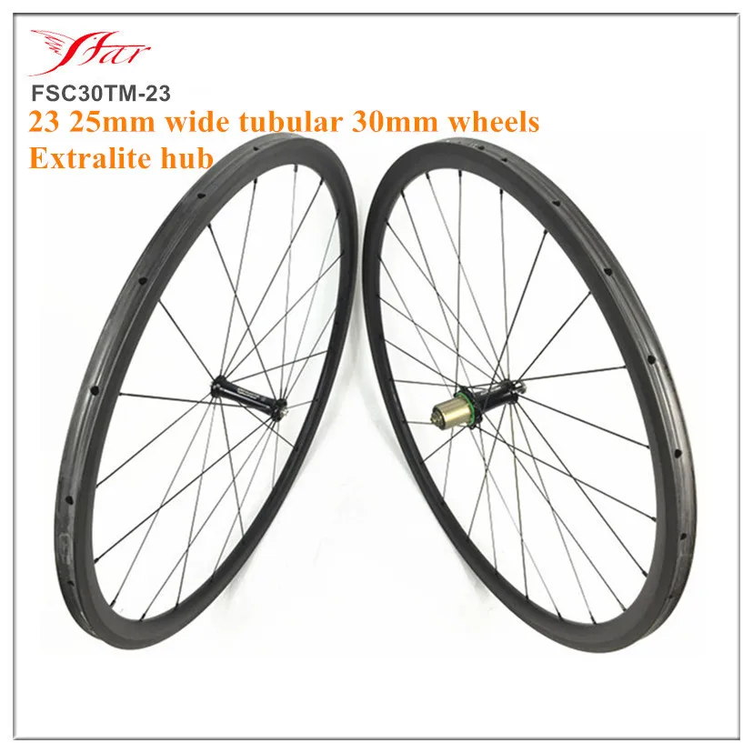 

Extralite hub+Sapim spoke 30/38/50mm depth 23 25mm wide road tubular carbon wheels 20/24H rims light weight bike wheels