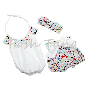 

rainbow Polkadots,Baby Toddler Summer Floral Ruffle Neck Cloth With Bow Knot Shorts Headband Bikini Swimwear for Baby Girls