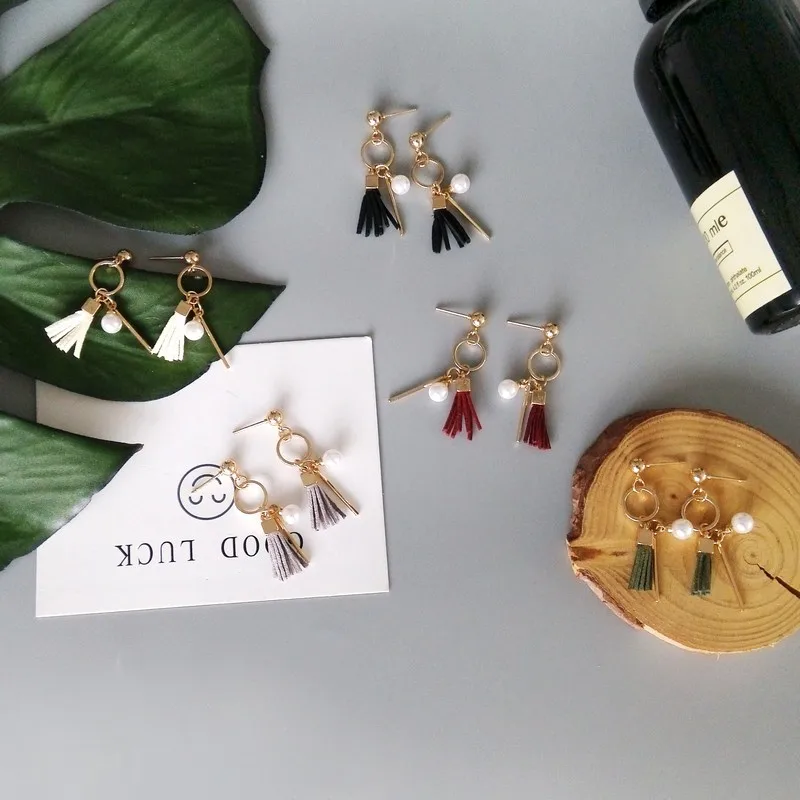 

Long pendant earrings Korean temperament retro Mini Round Earrings trendsetter Tassel Earrings female