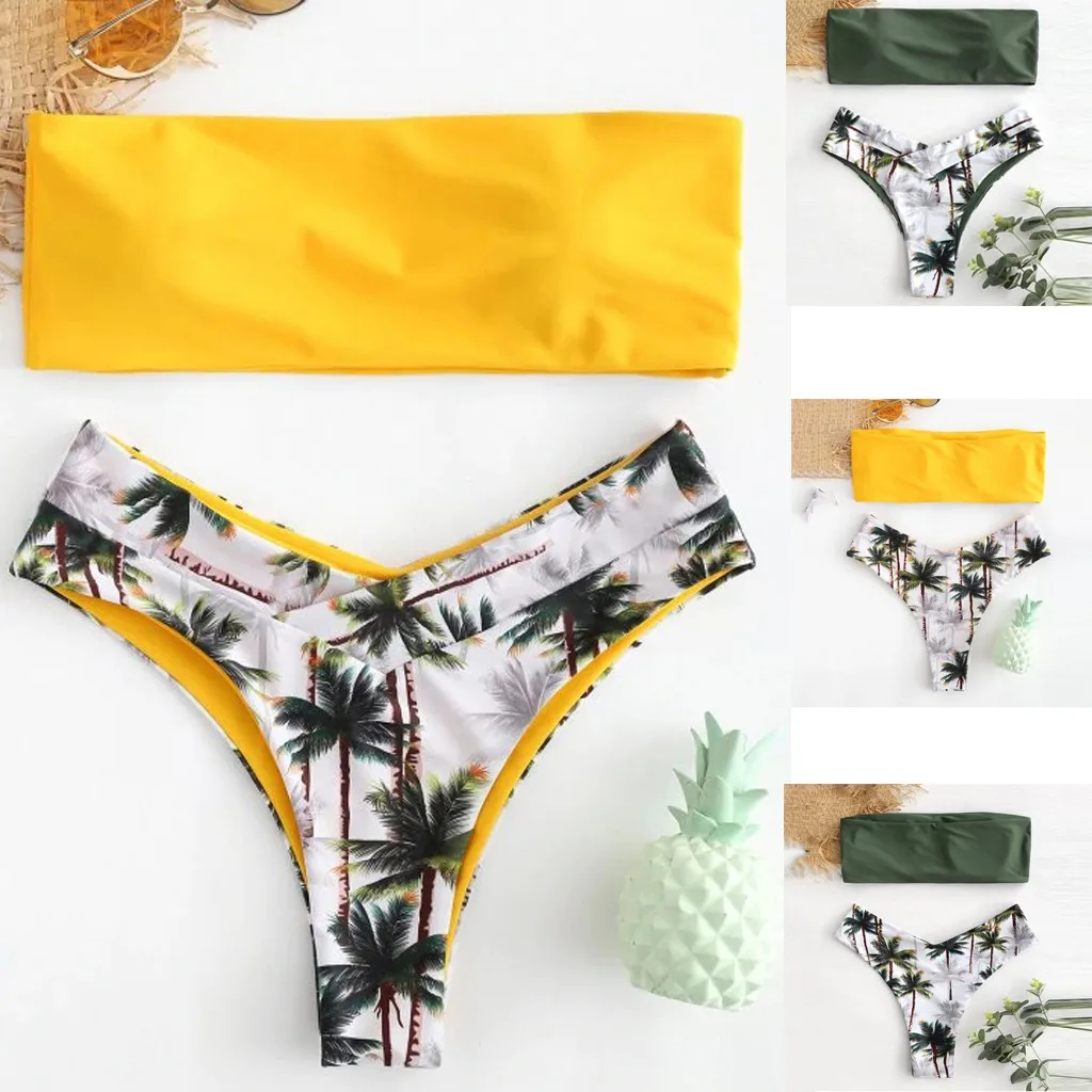Women Bikini Set Coconut Print Padded Swimwear Bathing Swimsuit
