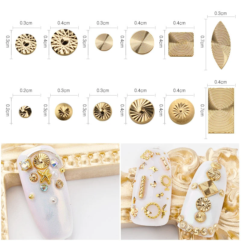 

3D Alloy Metallic Nail Art Decoration Rivets Mixed Waterdrop Round And Rectangle Spiral Designs For DIY Manicure Books Accessory