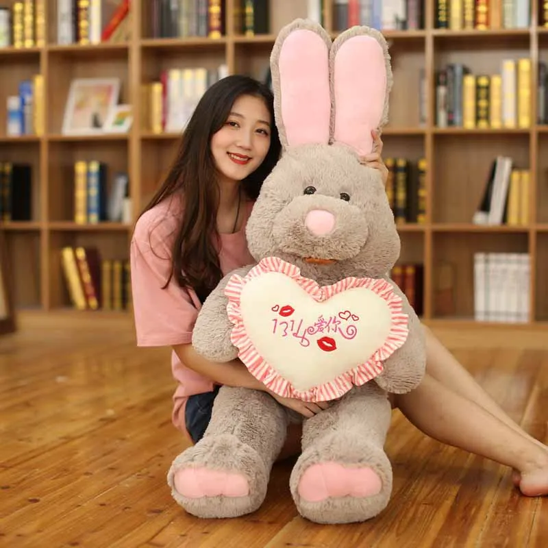 

1pc 80/100cm 4 Patterns American Big Rabbit Dolls Stuffed rabbit figurine Cartoon heart-bearing rabbit doll Birthday Present