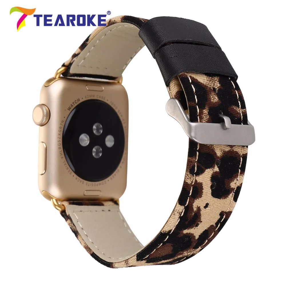 Tearoke Прохладный Leopard живопись нейлон кожаный ремешок для Apple Watch 38 мм 42 мм стильный Для женщин Для мужчин замена ремешок для iwatch