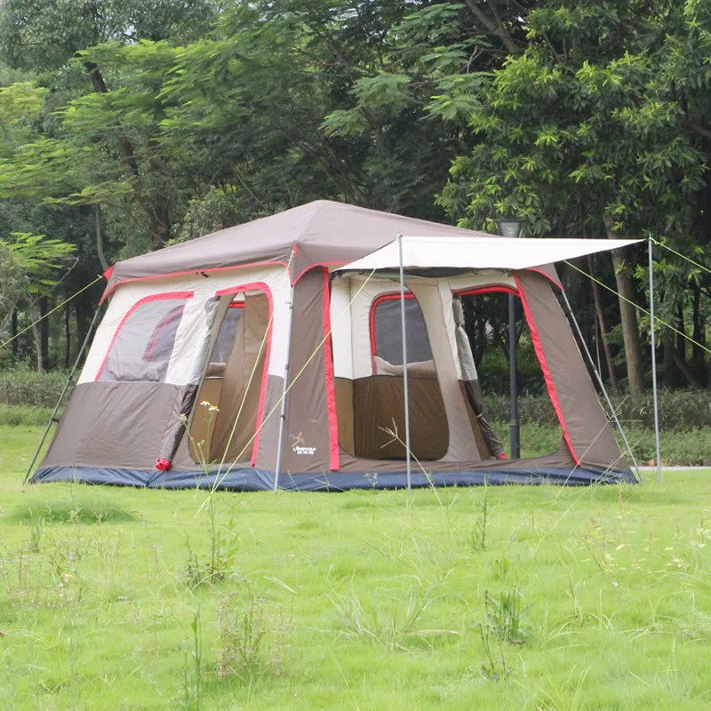 

Automatic 8-12 Person Use Ultralarge Double Layer Waterproof One Hall Two Bedroom Windproof Camping Tent Large Gazebo