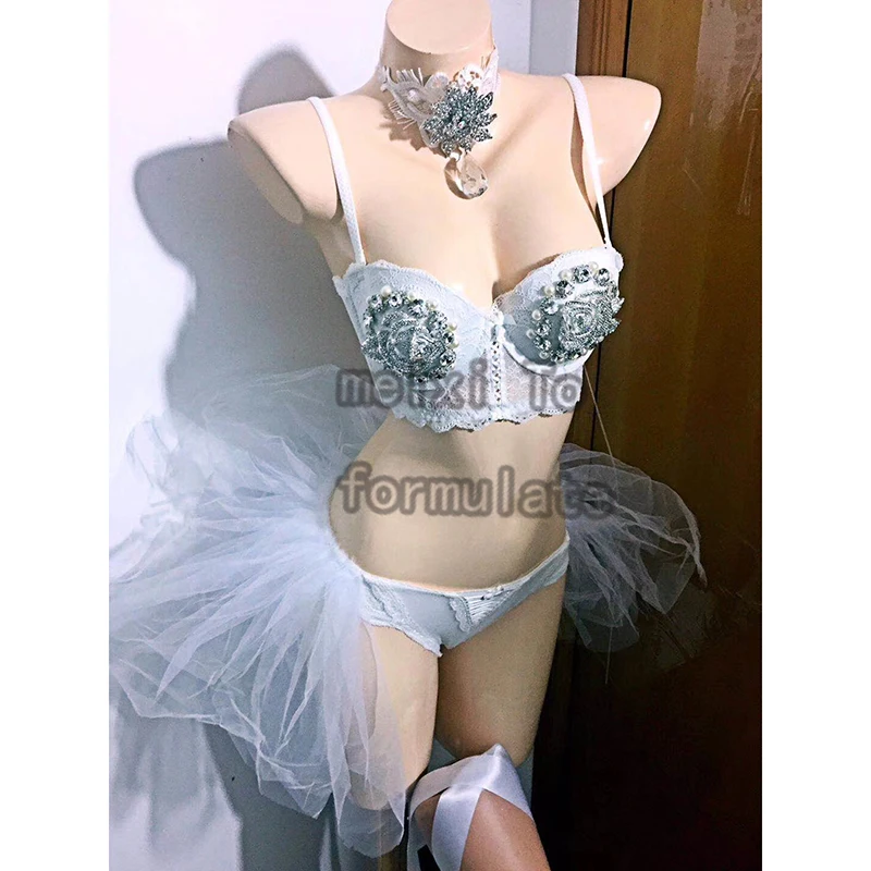 

Sexy little swan lacy dress rhinestone in the rhinestone