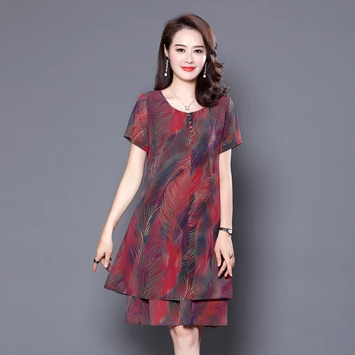 Mother's Summer Chiffon Dress 40 50 Years Old Middle aged Women's Large ...