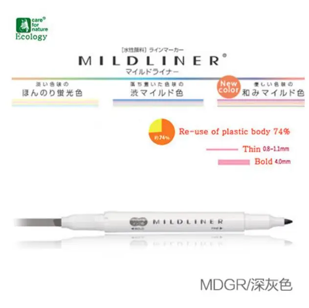 Zebra Mildliner двусторонний хайлайтер Fine Bold WKT7 Япония - Цвет: MDGR