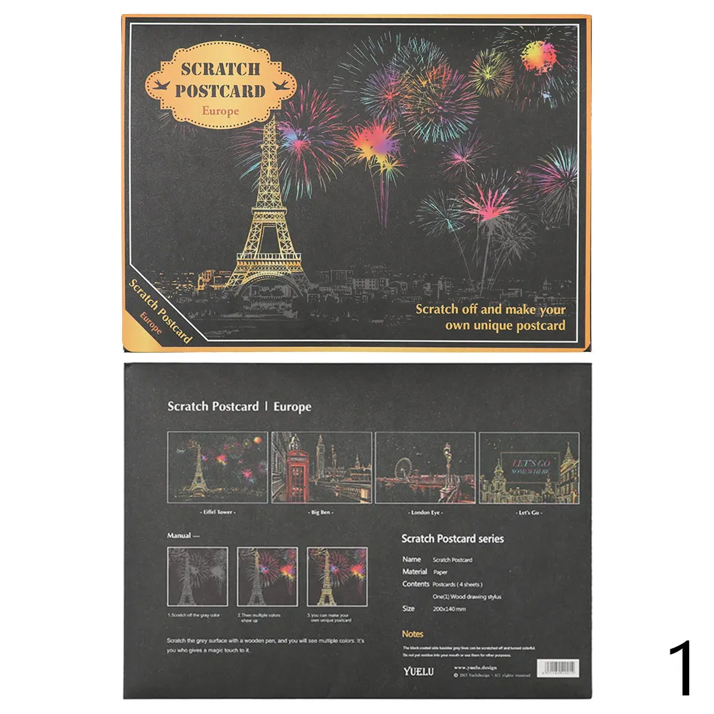 

New 4 Sheets/lot Scraping Paint Scratch Night View Vintage Postcards Drawing View Fireworks Oil Painting Postcard