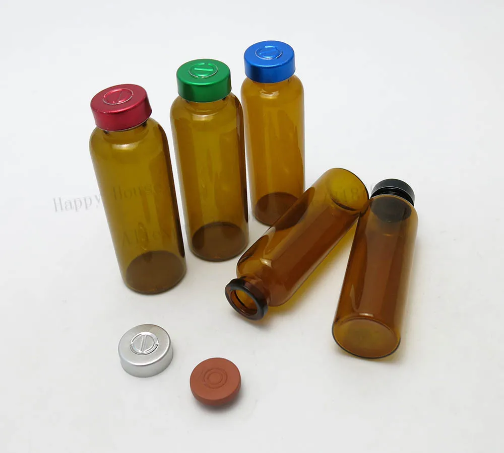 200 x 30ML Amber Injection Glass Vials With Aluminum Flip Off Cap 1oz Glass Empty Skin 2