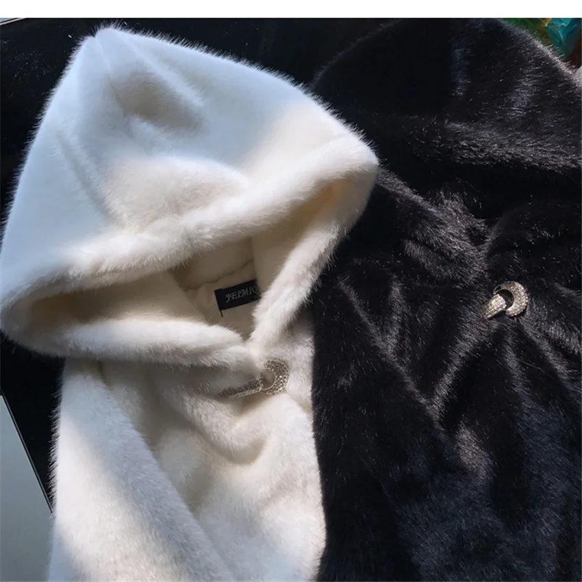 Шикарные пальто из искусственного меха, женские куртки с капюшоном, осенне-зимнее меховое пальто, уютная мягкая теплая верхняя одежда, женская теплая зимняя куртка