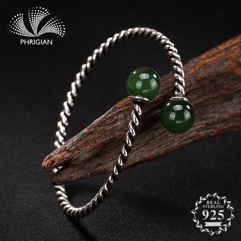 

NOT FAKE S990 Fine Jewelry 925 Sterling Silver Bangle wave twisted rope gemstone Handmade Natural flea market Luxury Elegant