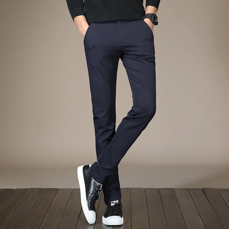 Высококачественные модные мужские строгие брюки классические брюки Мужская Парфюмерия Slim Fit деловой официальный офисный свадебное платье брюки - Цвет: blue