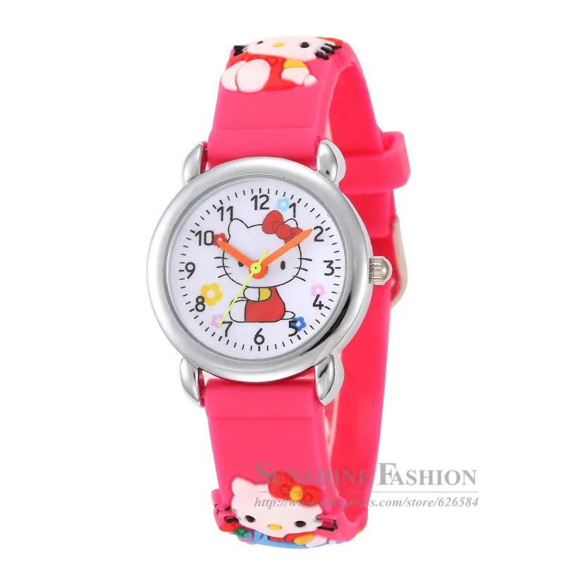 DHL) 100 шт 3D мультфильм часы детские наручные часы на эластичном ремешке модные Студенческие Кварцевые дети Relogio Feminino - Цвет: Kitty Pink