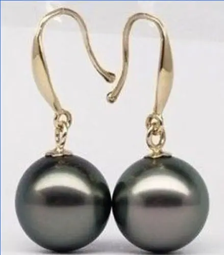 

Free Shipping >>>> PERFECT ROUND BLACK 10-11MM AAA++ SOUTH SEA PEARL DANGLE EARRING 14K GOLD